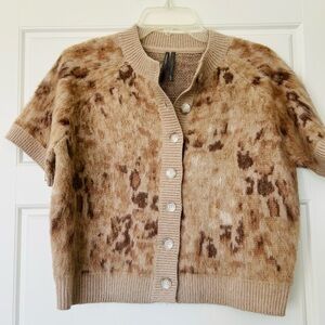 Anthropologie Tan and Brown Patterned Cardigan